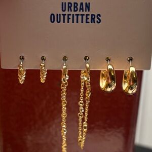 Urban Outfitters Gold tone Chain and Hoop Post back Earring Set